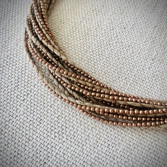 Copper Beads and Leather Cord Multi-strand Choker Necklace - Picture 5 of 5